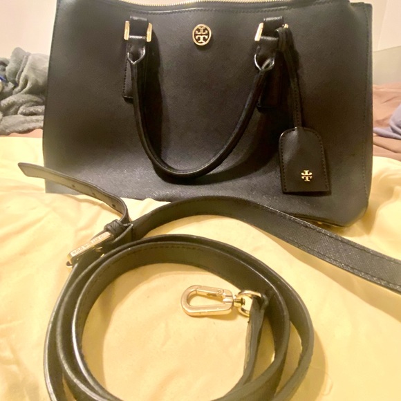 Tory Burch Robinson Double Zip Tote Saffiano Black Leather Large - Picture 4 of 6